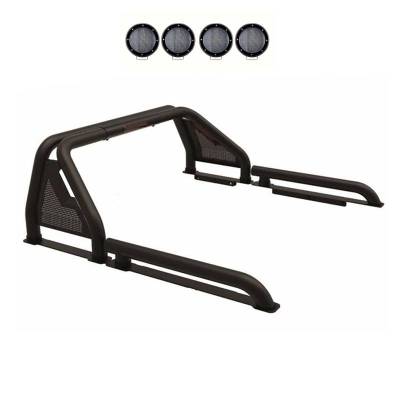 Black Horse Off Road - GLADIATOR Roll Bar Kit-With 2 Set of 5.3" Black Trim Rings LED Flood Lights-Black-Silverado/Sierra 14+,Ford F-150 15+,Dodge Ram 15+|Black Horse Off Road