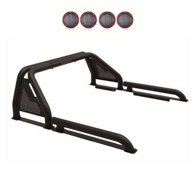 Black Horse Off Road - GLADIATOR Roll Bar Kit-With 2 Set of 5.3" Black Trim Rings LED Flood Lights-Black-Silverado/Sierra 14+,Ford F-150 15+,Dodge Ram 15+|Black Horse Off Road