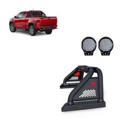 Black Horse Off Road - CLASSIC Pro Roll Bar Kit-With Set of 9" Black Round LED Light-Textured Black-2015-2026 GMC Canyon|2015-2026 Chevrolet Colorado|Black Horse Off Road