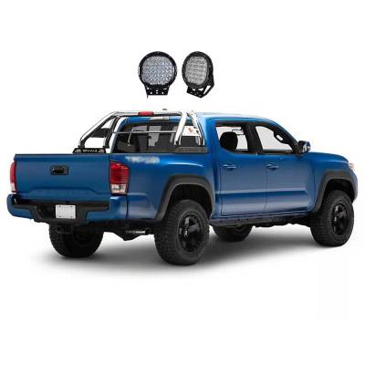 Black Horse Off Road - CLASSIC Roll Bar Kit-With Set of 9" Black Round LED Light-Stainless Steel-2005-2021 Nissan Frontier|Black Horse Off Road