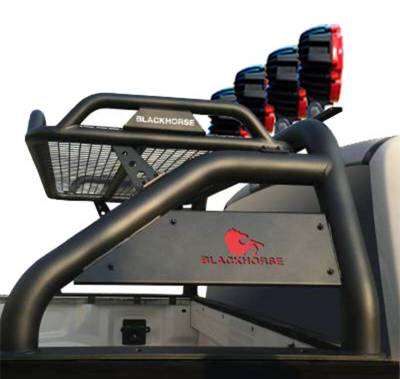 Black Horse Off Road - ATLAS Roll Bar Kit-With 2 Set of 7.0".Red Trim Rings LED Flood Lights-Black-2015-2026 Toyota Tacoma|Black Horse Off Road