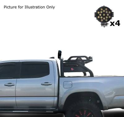 Black Horse Off Road - ATLAS Roll Bar Kit-With 2 Set of 7.0".Black Trim Rings LED Flood Lights-Black-2015-2026 Toyota Tacoma|Black Horse Off Road