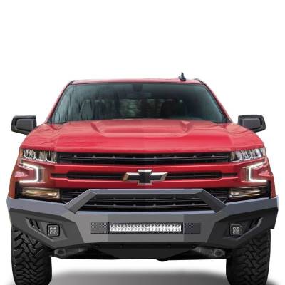 B | Armour II Heavy Duty Front Bumper Kit | Black | Includes 1 20in LED Light Bar, 2 sets of 4in cube lights | AFB-SI19-K1