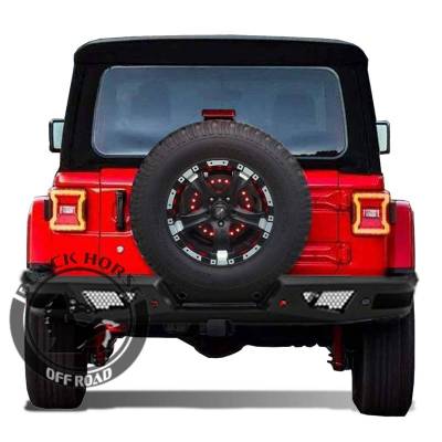 Rear End Protection - Armour Heavy Duty Rear Bumper - Black Horse Off Road - I | ARMOUR TIRE CARRIER| Black | ATC-JL18