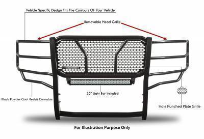Black Horse Off Road - D | Rugged Heavy-Duty Grille Guard Kit | Black | With 20in LED Light Bar | RU-FOF211-B-KIT - Image 2