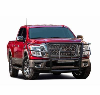 Products - Front End Protection - Black Horse Off Road - D | Rugged Grille Guard Kit | Black | With 20in Single LED Light Bar | RU-NITI17-B-K2