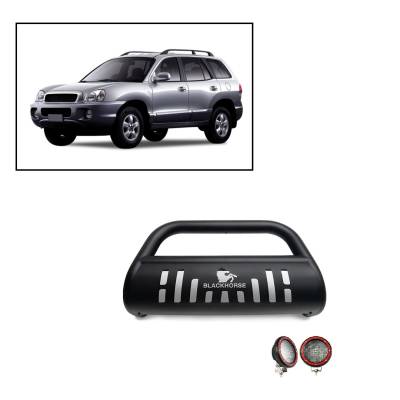 A | Bull Bar Kit | Black | Skid Plate | a set of 5.3” Red Round Flood LED Lights | CBB-HYB6001SP-PLFR