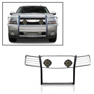 Black Horse Off Road - D | Grille Guard Kit| Stainless | With Set of 7" Black LED
