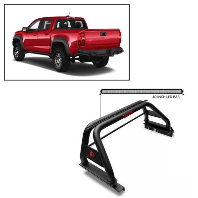 J | Classic Roll Bar KIT | Black | Tonneau Cover Compatible | Includes 40 in LED Light Bar | RB005BK-KIT