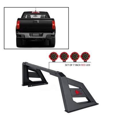 J | Armour Roll Bar Kit | Black | with 7" Red Round LED Lights | RB-AR3B-PLR