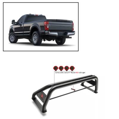 J | Classic Roll Bar | Black | Compatible With Most 1/2 Ton Trucks | W/ Set of 7"  Red LED | RB015BK-PLR
