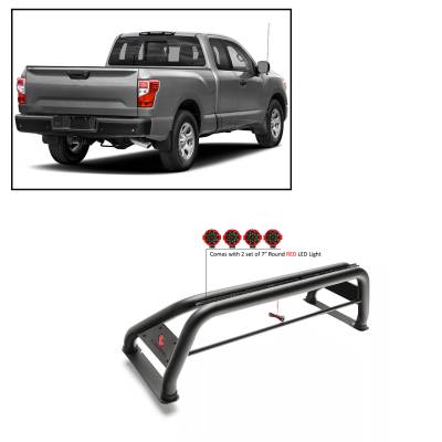 Black Horse Off Road - J | Classic Roll Bar | Black | Compatible With Most 1/2 Ton Trucks | W/ Set of 7" Red LED | RB001BK-PLR