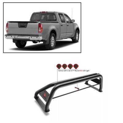 Black Horse Off Road - J | Classic Roll Bar | Black | with 7" Red Round LED Lights | RB-NIFRB-PLR