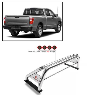 Black Horse Off Road - J | Classic Roll Bar | Stainless | Compatible With Most 1/2 Ton Trucks | W/ Set of 7" Red LED | RB001SS-PLR - Image 1