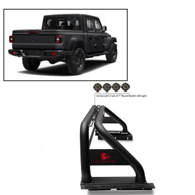 J | Classic Roll Bar | Black | Tonneau Cover Compatible | | W/ 2 Set of 7" Black LED Light  | RB09BK-PLB