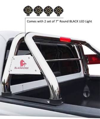Black Horse Off Road - J | Classic Roll Bar | Stainless Steel | Compatible With Most 1/2 Ton Trucks | W/ Set of 7" Black LED | RB001SS-PLB - Image 6