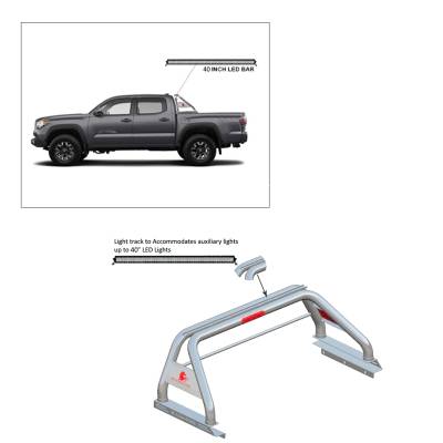 J | Classic Roll Bar Kit  | Stainless Steel | Includes 40 in LED Light Bar | Tonneau Cover Compatible | RB006SS-KIT