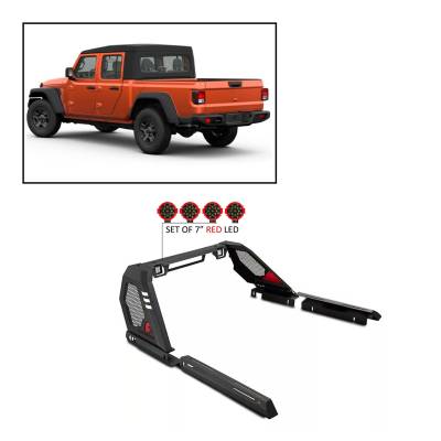 J | Vigor Roll Bar | Black | W/ LED Cube Light & W/ Set of 7" Red LED | VIRB09B-PLR