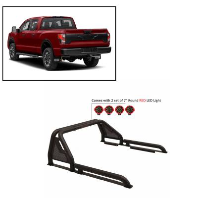 Black Horse Off Road - J | Gladiator Roll Bar | Black | Compatible With Most Full Size Trucks | W/ Set of 7" Red LED | GLRB-01B-PLR