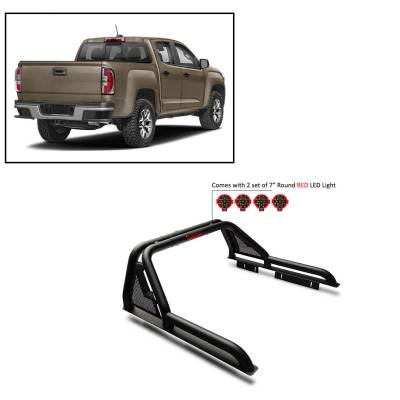 J | Gladiator Roll Bar | Black | Compatible With Most 1/2 Ton Trucks | W/ Set of 7" Red LED | GLRB-03B-PLR