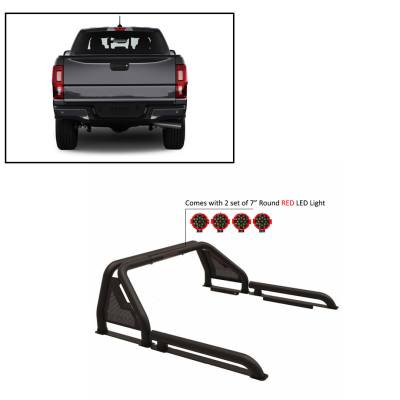 J | Gladiator Roll Bar | Black | Compatible With Most 1/2 Ton Trucks | W/ Set of 7" Red LED | GLRB-07B-PLR