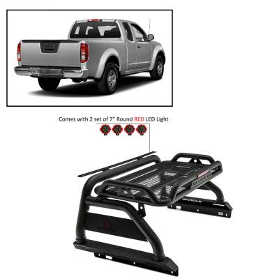 J | Atlas Roll Bar | Black | Tonneau Cover Compatible |  W/ Set of 7" Red LED | ATRB7BK-PLR