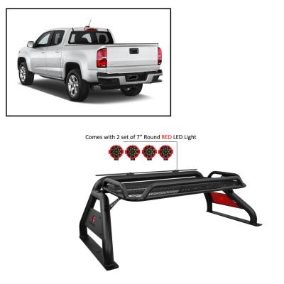 Black Horse Off Road - J | Atlas Roll Bar | Black | Compatible With Most 1/2 Ton Trucks| W/ Set of 7" Red LED | ATRB-GMCOB-PLR