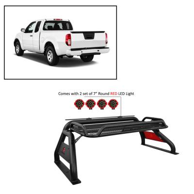 Black Horse Off Road - J | Atlas Roll Bar | Black | with 7" Red Round LED Lights | ATRB-NIFRB-PLR - Image 1