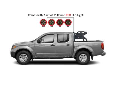 Black Horse Off Road - J | Atlas Roll Bar | Black | with 7" Red Round LED Lights | ATRB-NIFRB-PLR - Image 5
