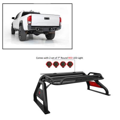J | Atlas Roll Bar | Black | with 7" Red Round LED Lights | ATRB-TOTAB-PLR
