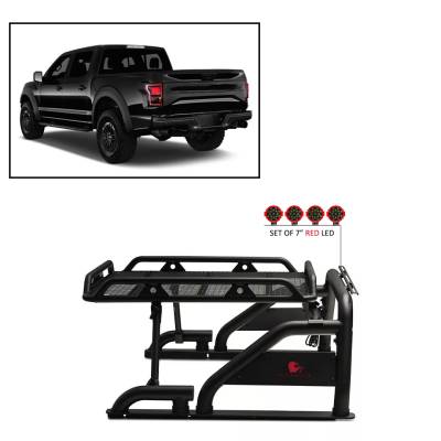 J | Warrior Roll Bar | Black | Compatible With Most 1/2 Ton Trucks | W/ Set of 7" Red LED | WRB-001BK-PLR