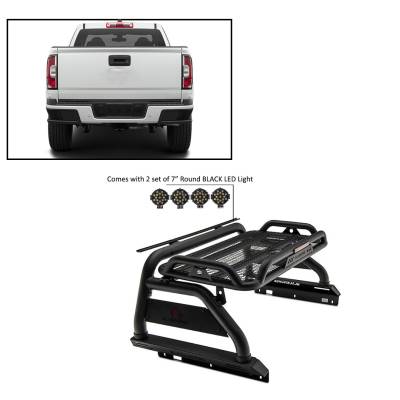 J | Atlas Roll Bar | Black | Compatible With Most 1/2 Ton Trucks| W/ Set of 7" Black LED | ATRB-GMCOB-PLB