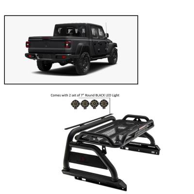 J | Atlas Roll Bar | Black | with 7" Black Round LED Lights | ATRB9BK-PLB