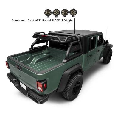 Black Horse Off Road - J | Atlas Roll Bar | Black | with 7" Black Round LED Lights | ATRB9BK-PLB - Image 4