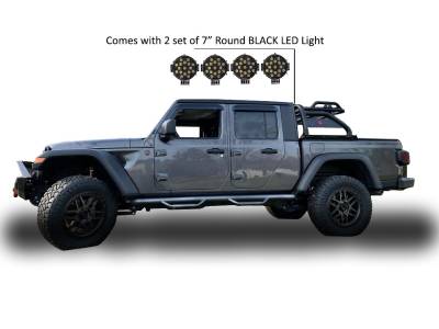 Black Horse Off Road - J | Atlas Roll Bar | Black | with 7" Black Round LED Lights | ATRB9BK-PLB - Image 7