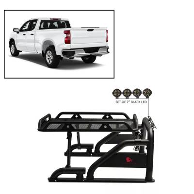 J | Warrior Roll Bar | Black | Compatible With Most 1/2 Ton Trucks | W/ Set of 7" Black LED | WRB-001BK-PLB
