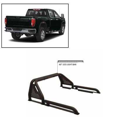 Roll Bars - Gladiator Roll Bar Kit - Black Horse Off Road - J | Gladiator Roll Bar Kit W/40" LED Light Bar | Black | Compatible With Most Full Size Trucks | GLRB-01B-KIT