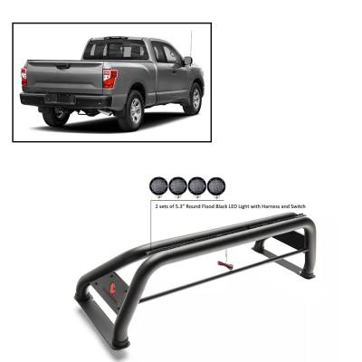 Black Horse Off Road - J | Classic Roll Bar | Black | Compatible With Most 1/2 Ton Trucks | with 2 sets of 5.3" Round Flood Black LED Light | RB001BK-PLFB - Image 4