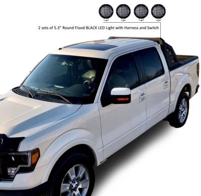 Black Horse Off Road - J | Armour Roll Bar Kit |Black |with 2 sets of 5.3" Round Flood Black LED Light | RB-AR1B-PLFB - Image 4