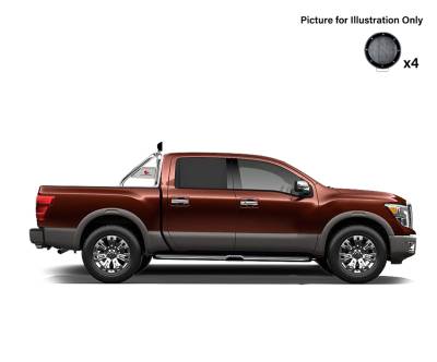 Black Horse Off Road - J | Classic Roll Bar | Stainless Steel | Compatible With Most 1/2 Ton Trucks | with 2 sets of 5.3" Round Flood Black LED Light | RB001SS-PLFB - Image 3