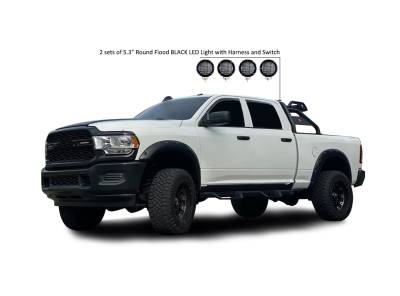 Black Horse Off Road - J | Atlas Roll Bar | Black| Compatible With Most 1/2 TON Trucks | Comes with a set of 5.3” Black Round Flood LED Lights | RB-BA1B-PLFB - Image 3