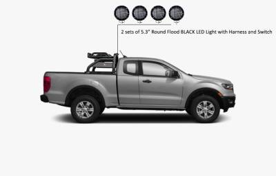 Black Horse Off Road - J | Atlas Roll Bar | Black | Comes with a set of 5.3” Black Round Flood LED Lights | ATRB8BK-PLFB - Image 3