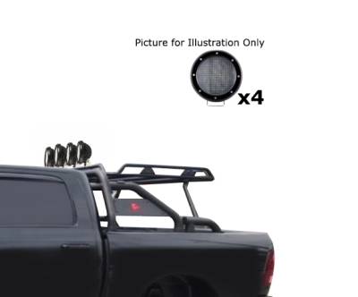 Black Horse Off Road - J | Warrior Roll Bar | Black | Compatible With Most 1/2 Ton Trucks | W/ Set of 5.3” Black Round Flood LED Lights | WRB-001BK-PLFB - Image 4