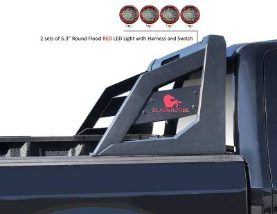 Black Horse Off Road - J | Armour Roll Bar Kit | Black | with 2 sets of 5.3" Round Flood Red LED Light | RB-AR1B-PLFR - Image 3