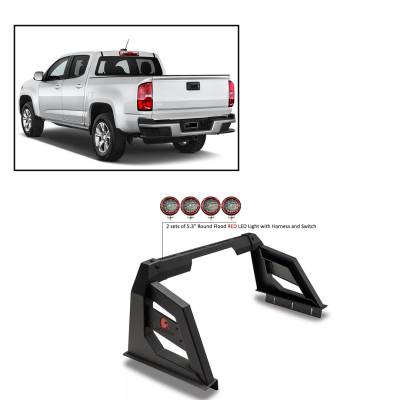 J | Armour Roll Bar Kit | Black | with 2 sets of 5.3" Round Flood Red LED Light  | RB-AR3B-PLFR