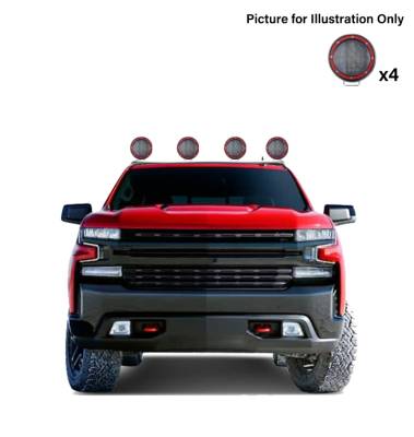 Black Horse Off Road - J | Classic Roll Bar | Stainless Steel | Compatible With Most 1/2 Ton Trucks | with 2 sets of 5.3" Round Flood Red LED Light | RB001SS-PLFR - Image 8
