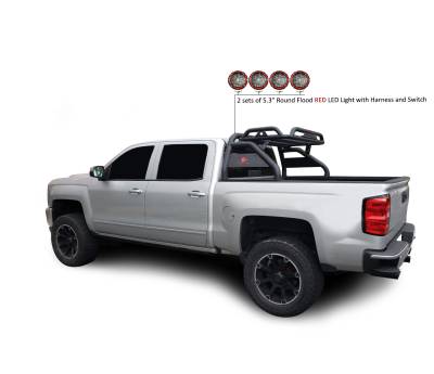Black Horse Off Road - J | Atlas Roll Bar | Black | Compatible With Most 1/2 TON Trucks | Comes with a set of 5.3” Red Round Flood LED Lights | RB-BA1B-PLFR - Image 5
