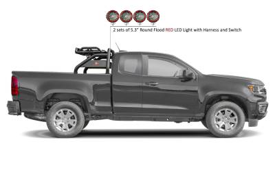 Black Horse Off Road - J | Atlas Roll Bar | Black | Compatible With Most 1/2 Ton Trucks | Comes with a set of 5.3” Red Round Flood LED Lights | ATRB-GMCOB-PLFR - Image 2