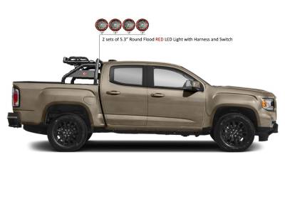Black Horse Off Road - J | Atlas Roll Bar | Black | Compatible With Most 1/2 Ton Trucks | Comes with a set of 5.3” Red Round Flood LED Lights | ATRB-GMCOB-PLFR - Image 3
