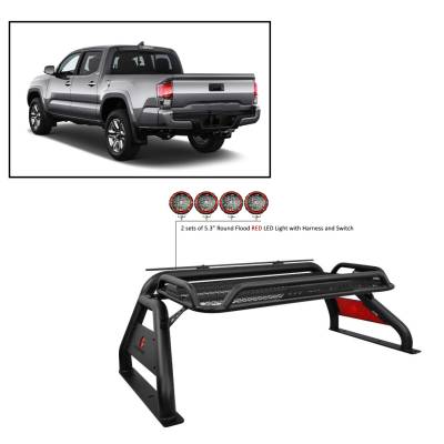 J | Atlas Roll Bar | Black | Comes with a set of 5.3” Red Round Flood LED Lights| ATRB-TOTAB-PLFR